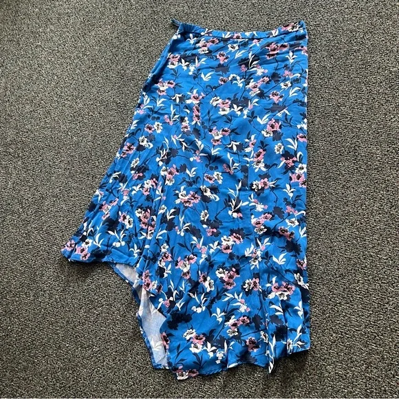 ZARA Cobalt Blue Pastel Pink Floral Handkerchief Asymmetrical Midi Modest Skirt - Picture 13 of 16